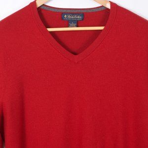 Brooks Brothers Men's V-neck Sweater L Red Merino Wool Nylon Spandex